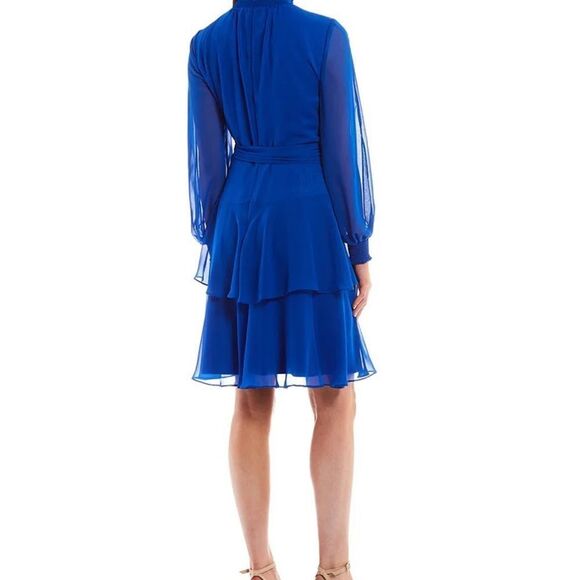 Rosalia Long Split Sleeve Smocked Mock Neck Tie Waist Layered A-Line Dress - Picture 2 of 3